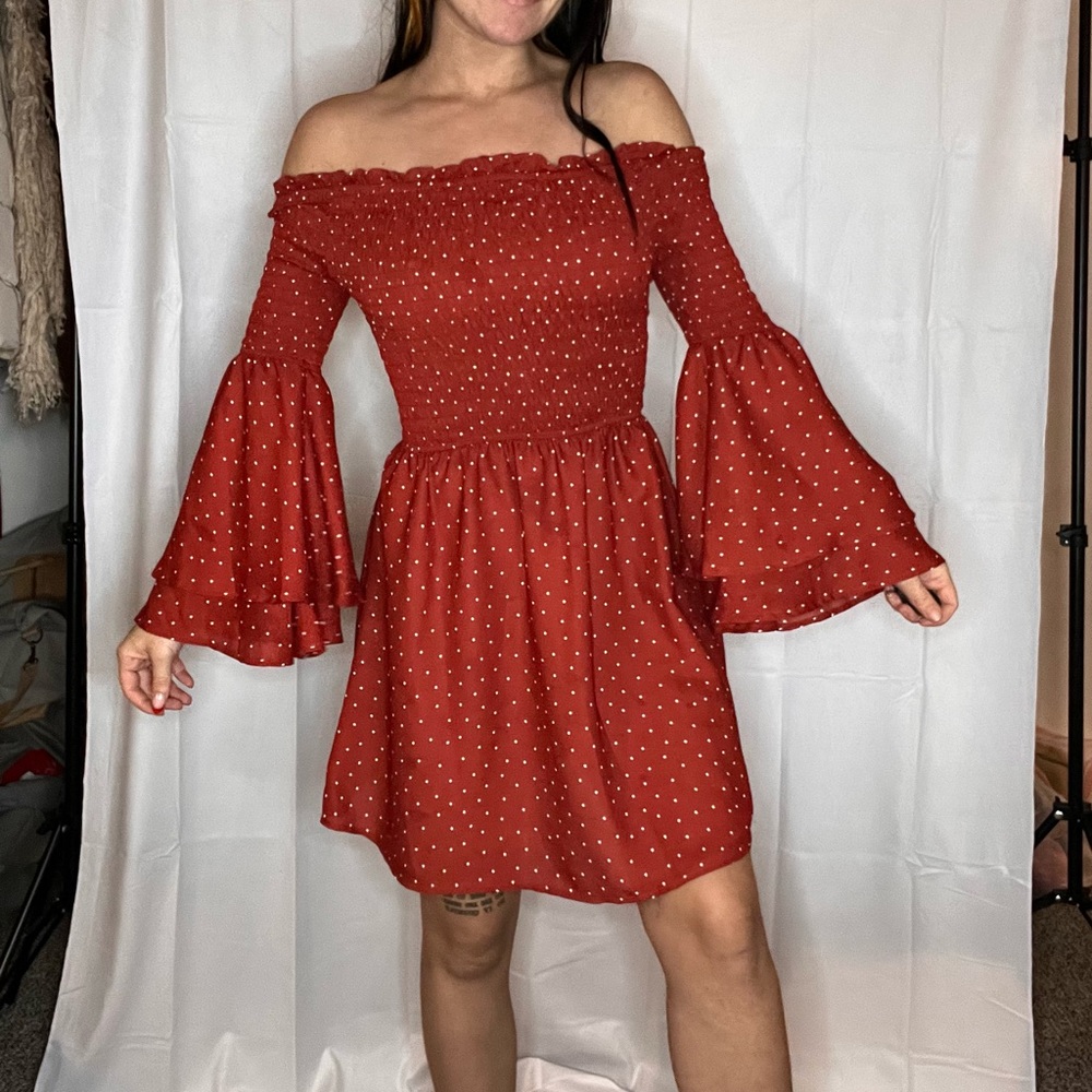 Off the shoulder polka dot dress